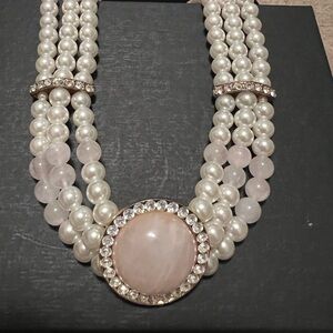 Elegant Pearl and Pink Stone Necklace